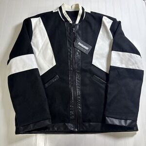 TWILLMKT Jacket Varisity/bomber/baseball Style Black And White Leather Felt